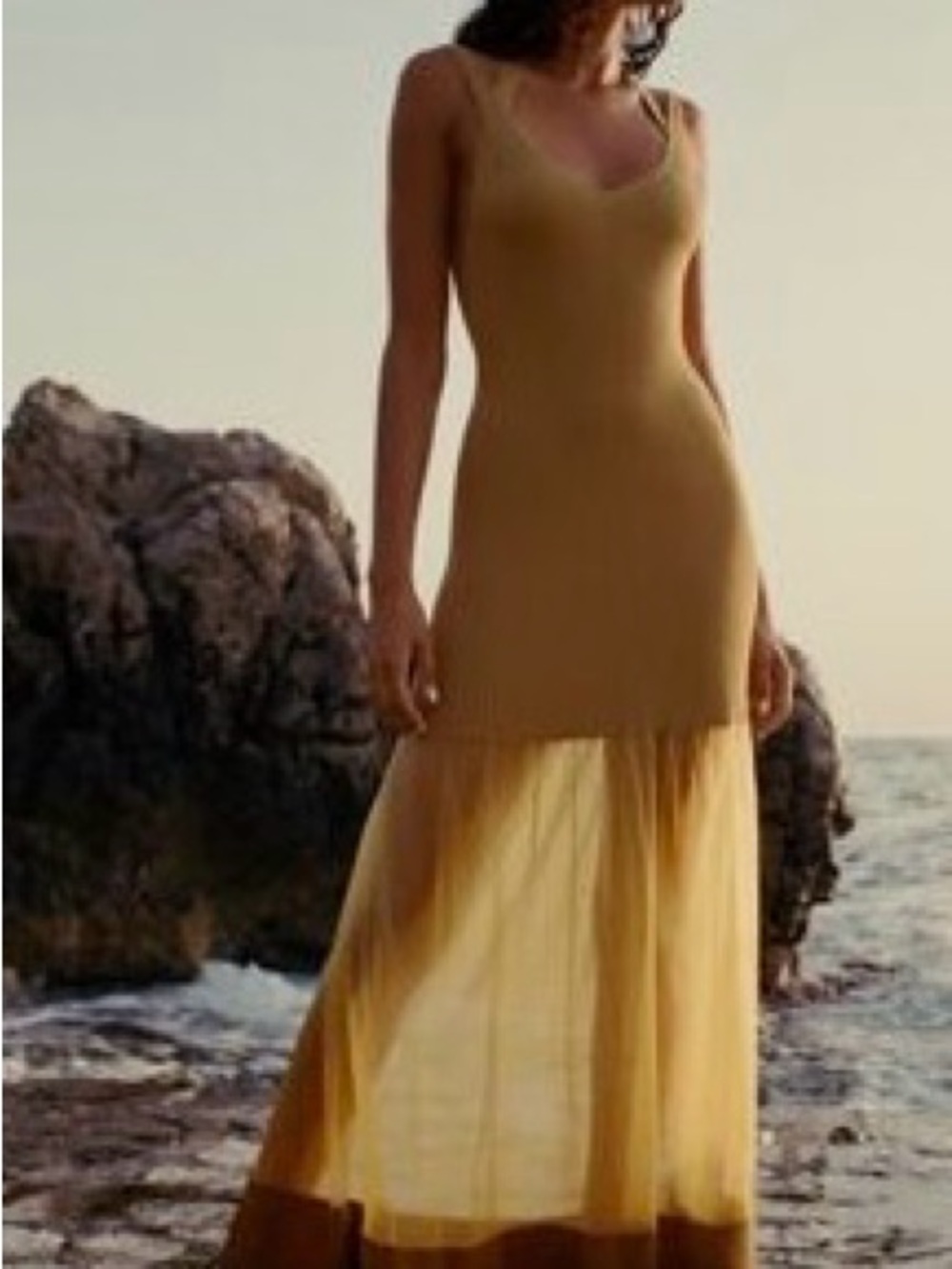 By Anthropologie Sheer Panel Maxi Sweater Dress Gold/Small NWT